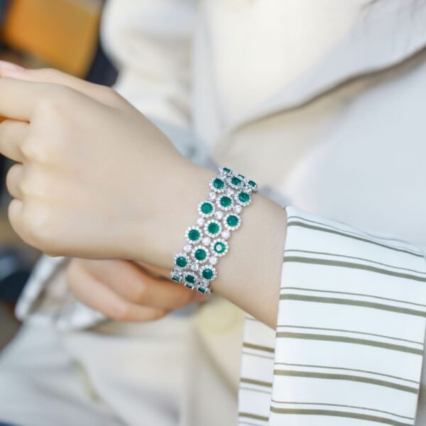European American Luxury S925 Sterling Silver Lab Grown Emerald Ruby Diamond Bracelet Tennis Bracelet - Image 2