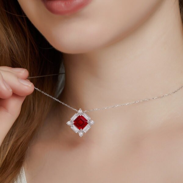 New Ruby Necklace S925 Silver Inlaid square Ice Flower Cut Fashion Necklace - Image 4