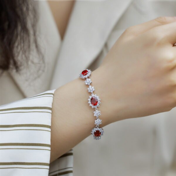 Luxury 925 Sterling Silver Bracelet for Women New Design Full Diamond Ruby Chain Link Bracelet - Image 2