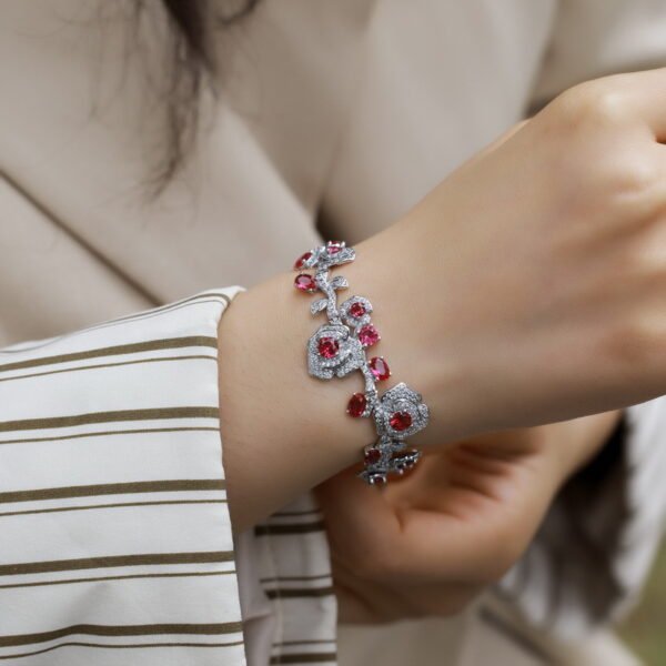 Luxury Exquisite Flower Lab Created Ruby Bracelet Jewelry CZ 925 Silver Jewelry Bracelets Bangles - Image 4