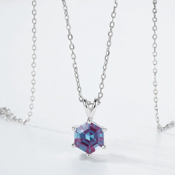 925 Sterling Silver Necklace Hexagonal Cut Lab Made Color Change Alexandrite Pendant Women Jewelry - Image 4