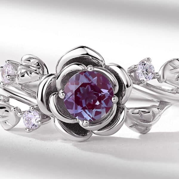 Fashionable and popular Alexandrite Rose Flower Ring Niche Design S925 Sterling Silver Ring Wholesale - Image 3