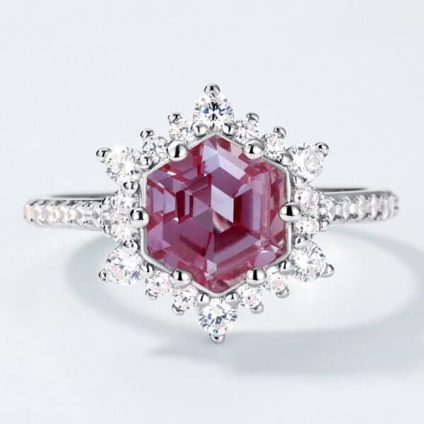 Hot selling hexagonal step-cut alexandrite ring S925 silver two-color color changing gemstone ring - Image 4