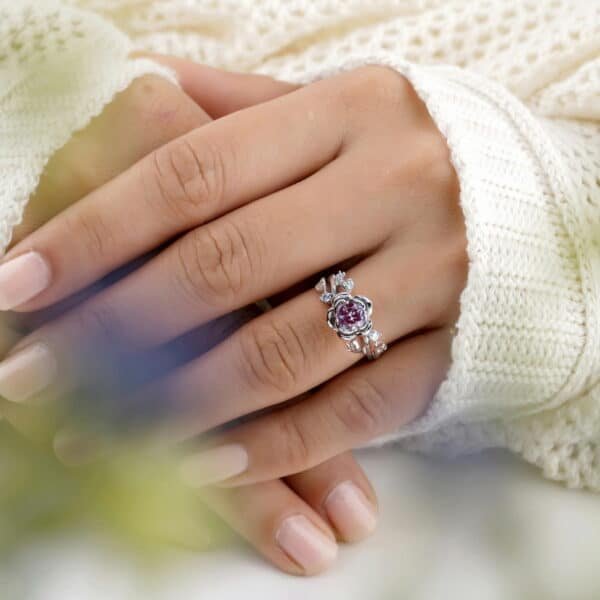 Fashionable and popular Alexandrite Rose Flower Ring Niche Design S925 Sterling Silver Ring Wholesale - Image 4