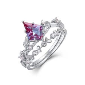 Vintage Crown Ring 925 Sterling Silver Kite Cut Lab Grown Alexandrite Ring Set Engagement Wedding Women Rings Fine Jewelry