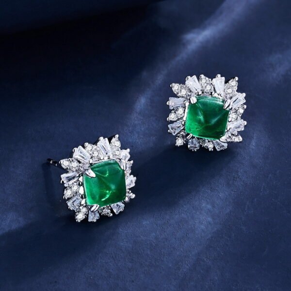 Lab Grown Gemstone S925 Silver Plated Platinum Emerald Earrings for Sale - Image 4