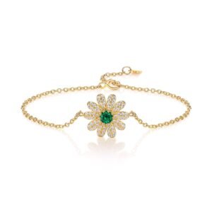 925 Sterling Silver Natural Stone Bracelet Cute Sunflower-Style Emerald Couples Bracelet for Parties and Gifts