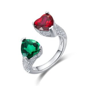 925 Sterling Silver Double Heart Stone Engagement Ring  Classic New Heart Shaped Ring for Wedding Party Gift
