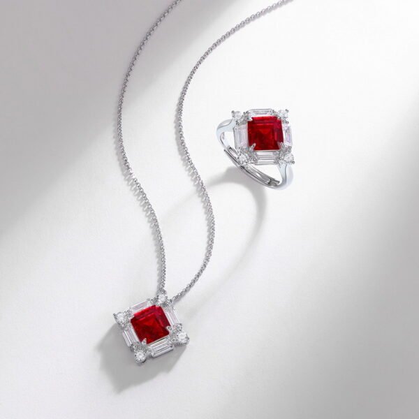 New Ruby Necklace S925 Silver Inlaid square Ice Flower Cut Fashion Necklace - Image 2