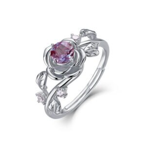 Fashionable and popular Alexandrite Rose Flower Ring Niche Design S925 Sterling Silver Ring Wholesale