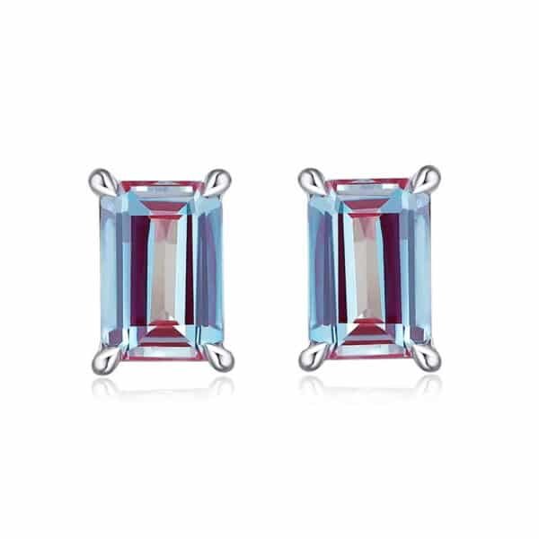 Hot sale geometric alexandrite earrings S925 silver inlaid cultured alexandrite colored gemstone earrings