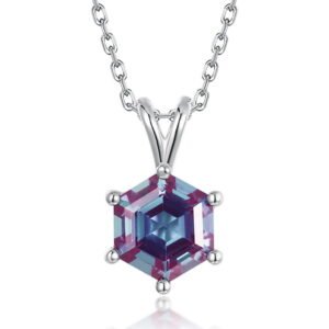 925 Sterling Silver Necklace Hexagonal Cut Lab Made Color Change Alexandrite Pendant Women Jewelry