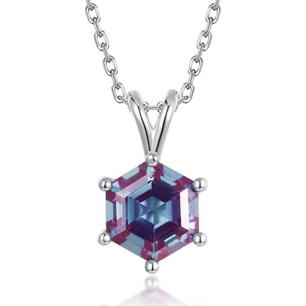 925 Sterling Silver Necklace Hexagonal Cut Lab Made Color Change Alexandrite Pendant Women Jewelry