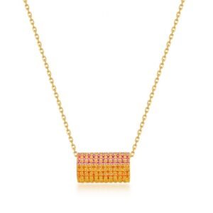 Wholesale High Quality Gold Plated Personalized Rainbow CZ Paved Square Pendant Necklace