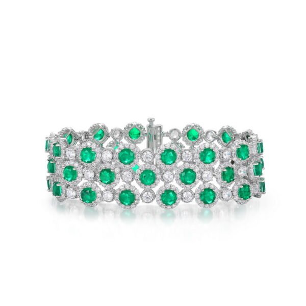 European American Luxury S925 Sterling Silver Lab Grown Emerald Ruby Diamond Bracelet Tennis Bracelet