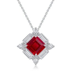 New Ruby Necklace S925 Silver Inlaid square Ice Flower Cut Fashion Necklace