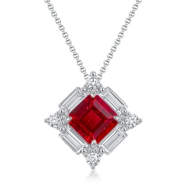 New Ruby Necklace S925 Silver Inlaid square Ice Flower Cut Fashion Necklace