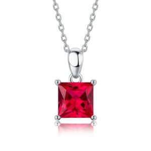 Classic 925 Sterling Silver Fusion Jewelry Rectangular Green Emerald Stone Solitaire Necklace Gift for Women