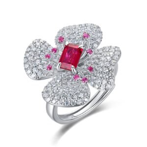 925 Sterling Silver Jewelry Clover Ring for Women Girls Emerald Four Leaf Open Statement Rings Clover Shamrock Rings