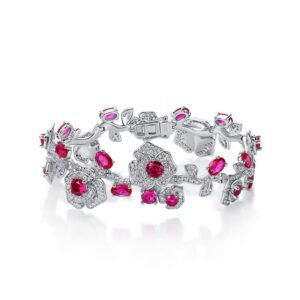Luxury Exquisite Flower Lab Created Ruby Bracelet Jewelry CZ 925 Silver Jewelry Bracelets Bangles