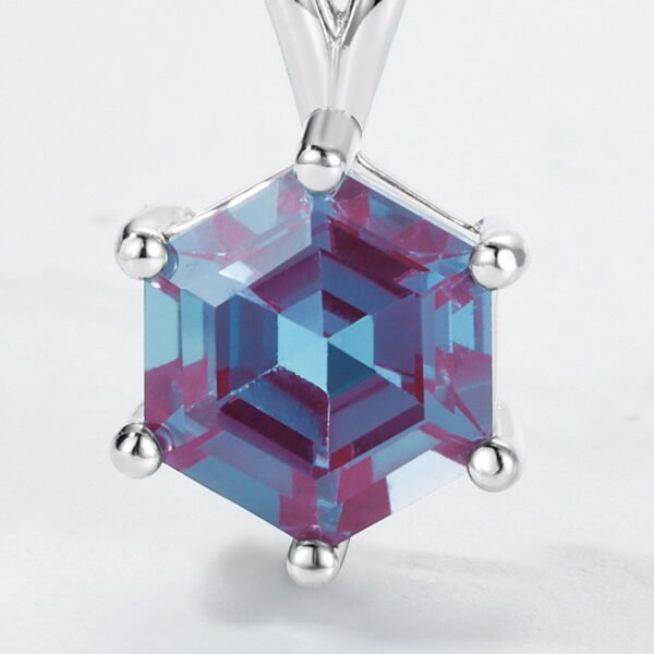 925 Sterling Silver Necklace Hexagonal Cut Lab Made Color Change Alexandrite Pendant Women Jewelry - Image 2