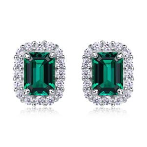 S925 Silver Earrings Vintage Emerald Diamond Summer Women's Stud Earrings