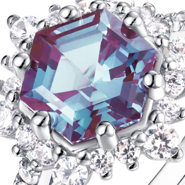 Hot selling hexagonal step-cut alexandrite ring S925 silver two-color color changing gemstone ring - Image 3