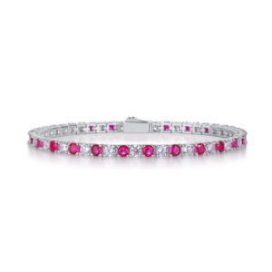 Luxury S925 Sterling Silver Lab Created Red Ruby Sterling Silver 7.5 Inch Tennis Bracelet
