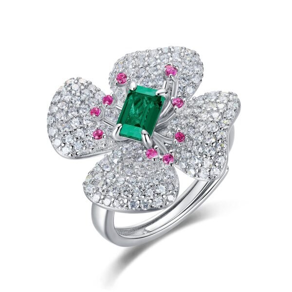 925 Sterling Silver Jewelry Clover Ring for Women Girls Emerald Four Leaf Open Statement Rings Clover Shamrock Rings - Image 6