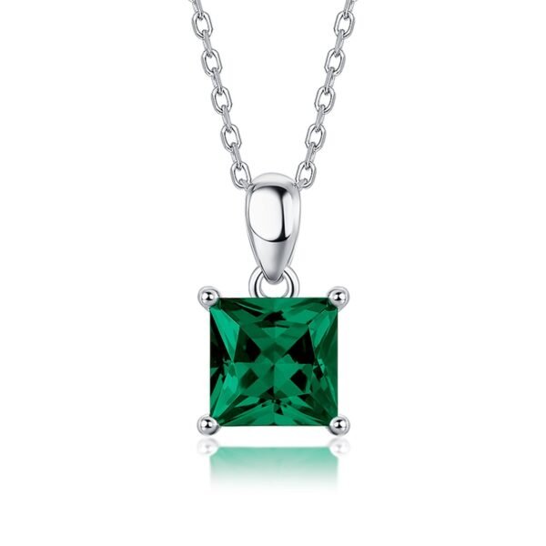 Classic 925 Sterling Silver Fusion Jewelry Rectangular Green Emerald Stone Solitaire Necklace Gift for Women - Image 5