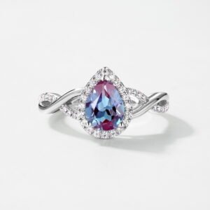 Alexandrite Ring S925 Silver Inlaid Cultured Colored Gemstone Pear Shape Ring European and American Style