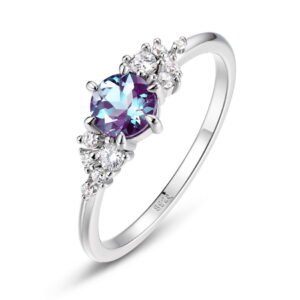 Alexandrite Ring S925 Silver Inlaid Cultured Colored Gemstone Alexandrite Ring European and American Style